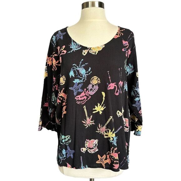 Vintage Rare HTF 90s Under The Sea Ocean Beach Flamingo Print Flutter Sleeve Art - Picture 1 of 9